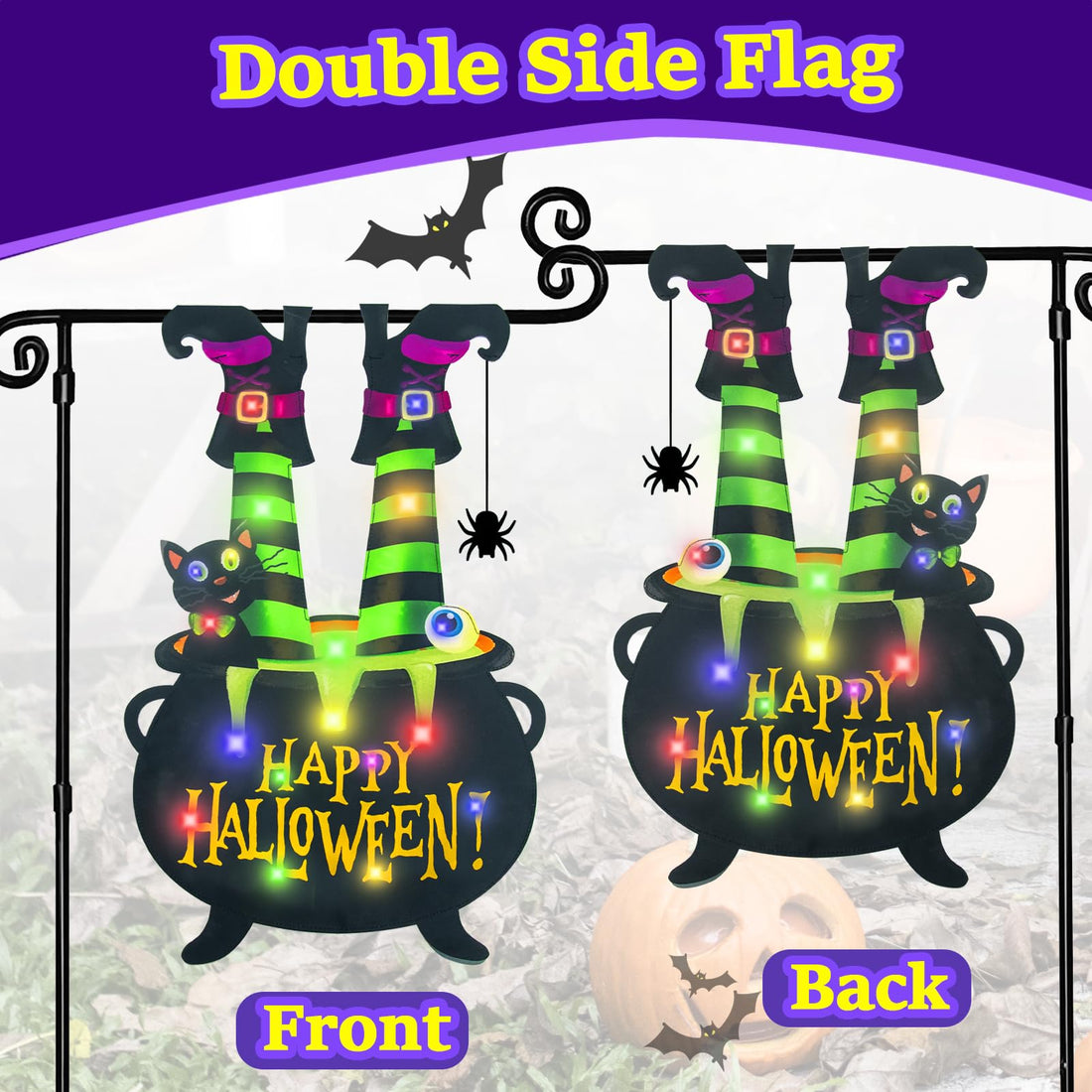 Halloween Lighted Garden Flag for Outside - Halloween Lighted Garden Flag for Outside