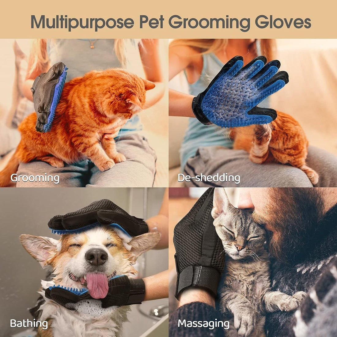 Pet Grooming Brush and Hair Remover Gloves - Pet Grooming Brush and Hair Remover Gloves