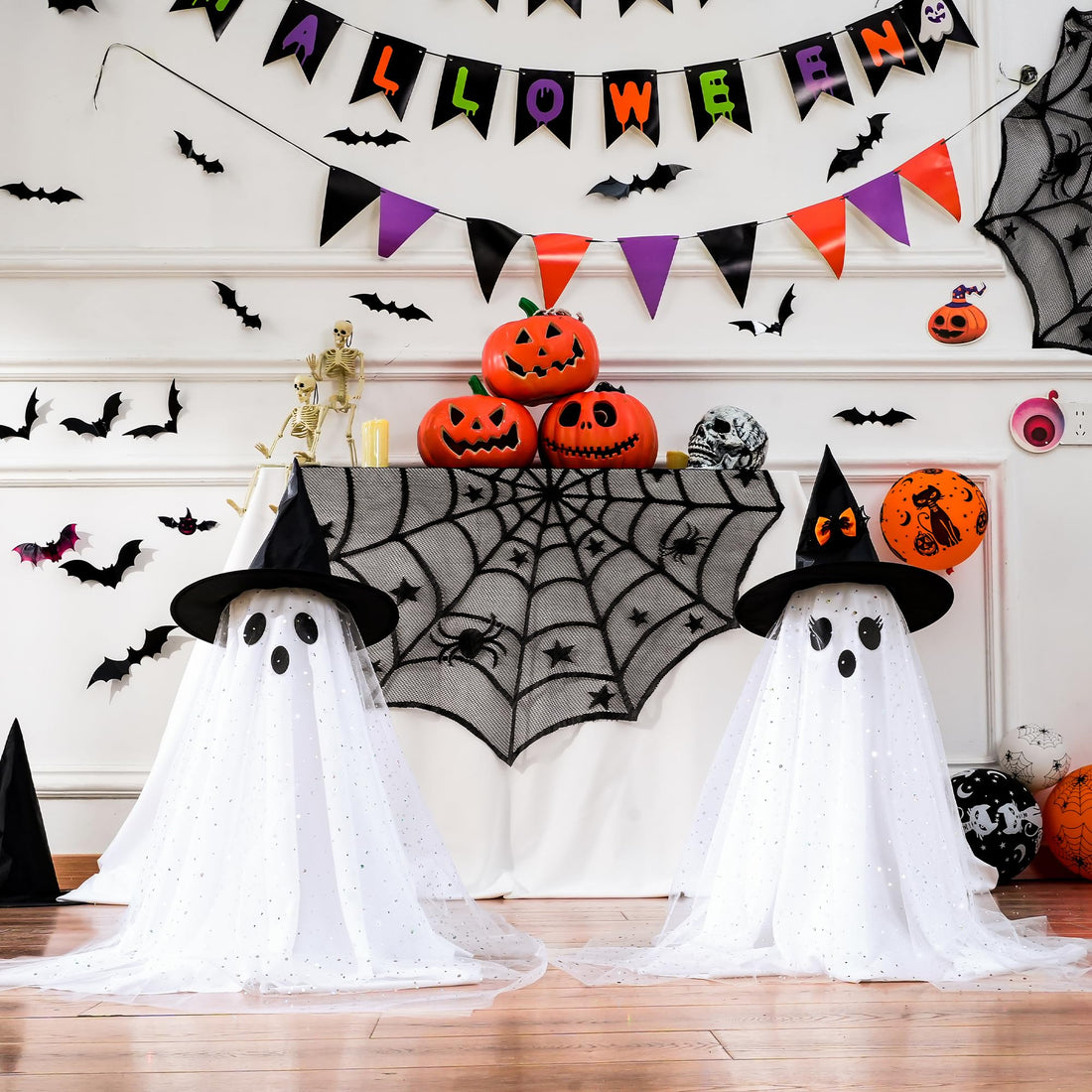 2-Pack Halloween Ghost Decorations with Remote-Controlled String Lights - 2-Pack Halloween Ghost Decorations with Remote-Controlled String Lights
