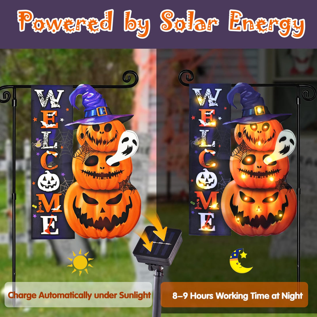 Halloween Lighted Garden Flag for Outside - Halloween Lighted Garden Flag for Outside