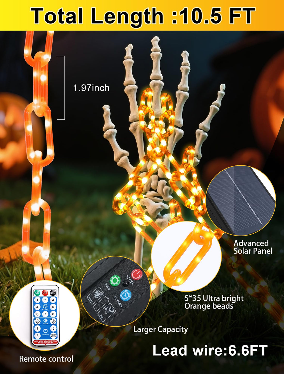 Halloween Battery-Operated Orange LED String Lights - Halloween Battery-Operated Orange LED String Lights