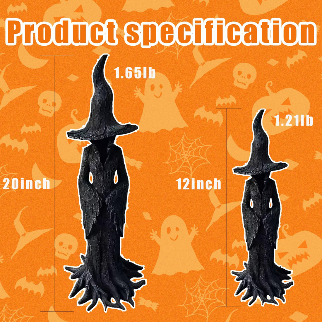 EAZZ Halloween Witch Statue – 20” Tall Resin Figurine with Gothic Details - EAZZ Halloween Witch Statue – 20” Tall Resin Figurine with Gothic Details