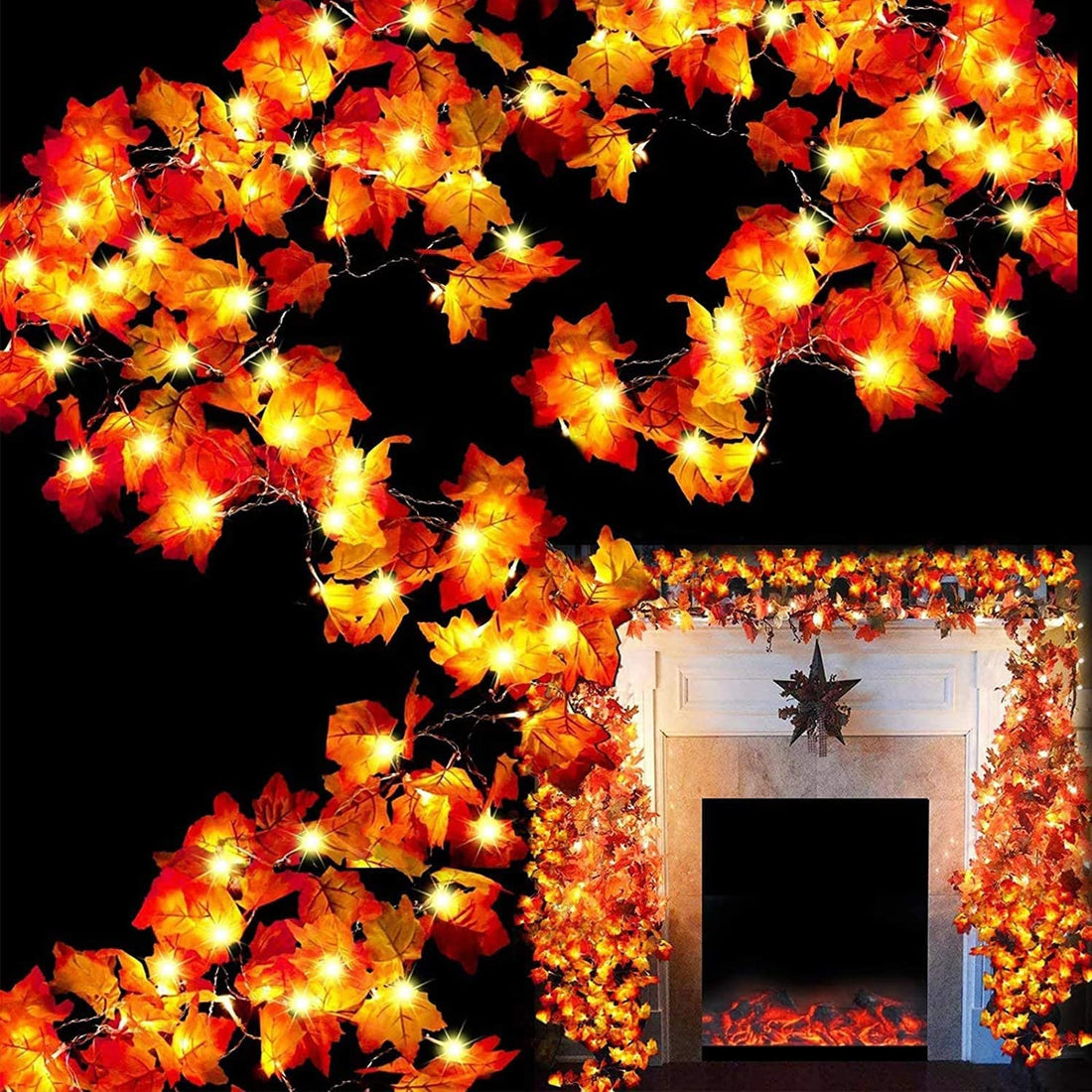 TURNMEON 2-Pack 20ft Maple Leaf LED String Lights - TURNMEON 2-Pack 20ft Maple Leaf LED String Lights