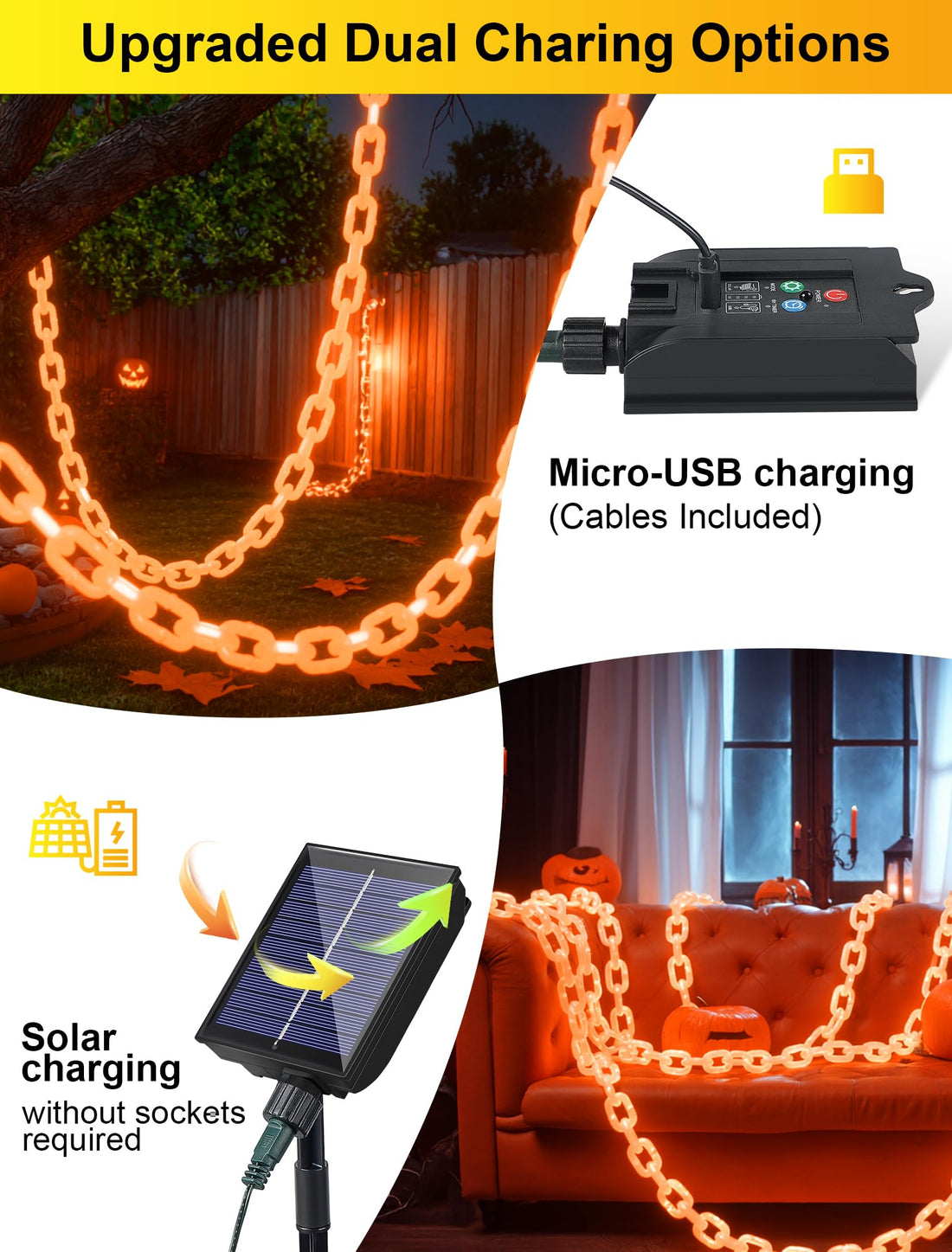Halloween Battery-Operated Orange LED String Lights - Halloween Battery-Operated Orange LED String Lights