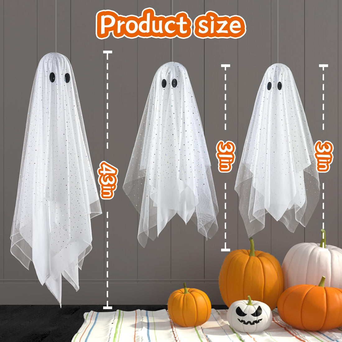 2-Pack Halloween Ghost Decorations with Remote-Controlled String Lights - 2-Pack Halloween Ghost Decorations with Remote-Controlled String Lights