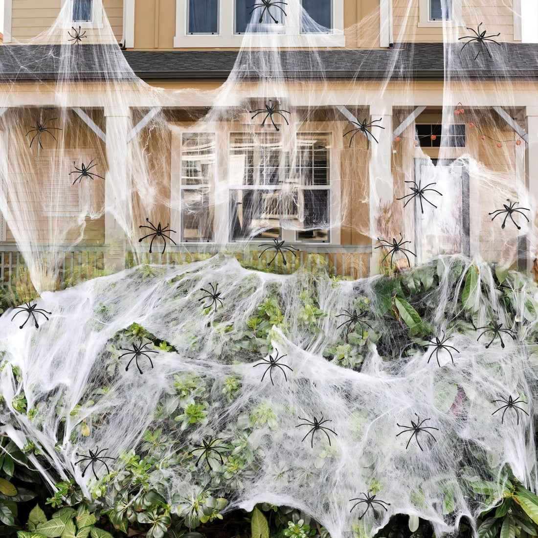1400 Sqft Halloween Spider Web with 150 Fake Spiders - 1400 Sqft Halloween Spider Web with 150 Fake Spiders