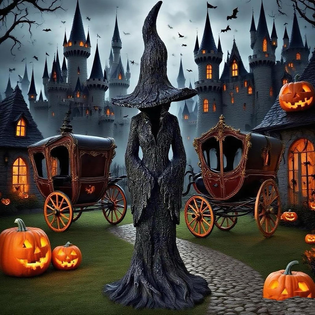EAZZ Halloween Witch Statue – 20” Tall Resin Figurine with Gothic Details - EAZZ Halloween Witch Statue – 20” Tall Resin Figurine with Gothic Details