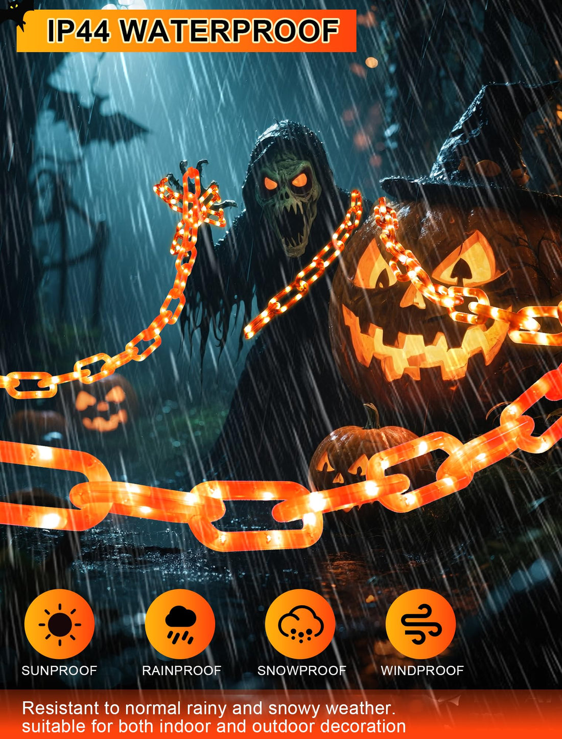 Halloween Battery-Operated Orange LED String Lights - Halloween Battery-Operated Orange LED String Lights