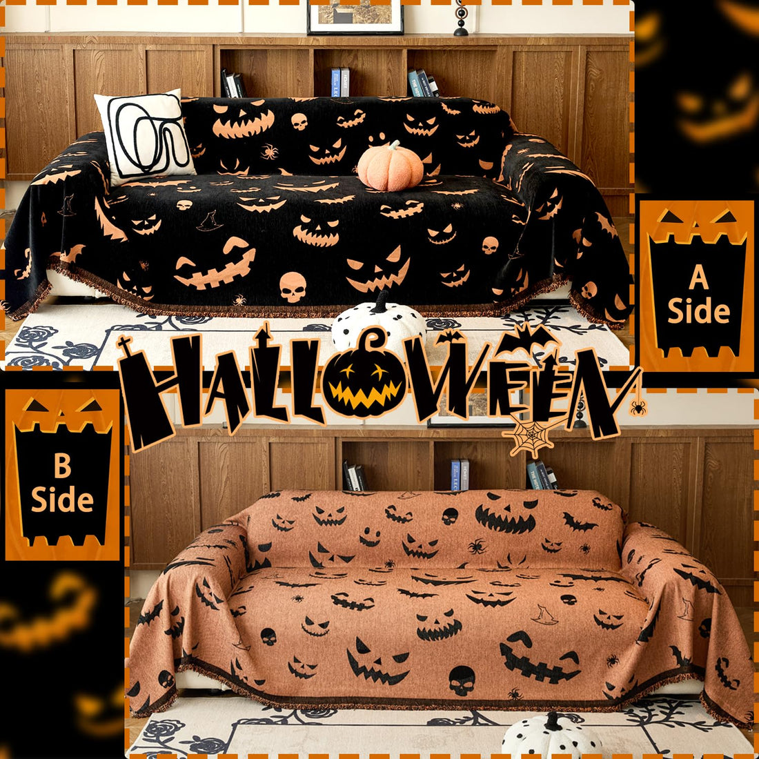 EVENHUG Halloween Reversible Sofa Cover - EVENHUG Halloween Reversible Sofa Cover