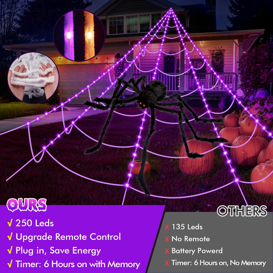 '200' Spider Web with 59' Giant Spider – Halloween Outdoor/Indoor Decor for Yard - '200' Spider Web with 59' Giant Spider – Halloween Outdoor/Indoor Decor for Yard