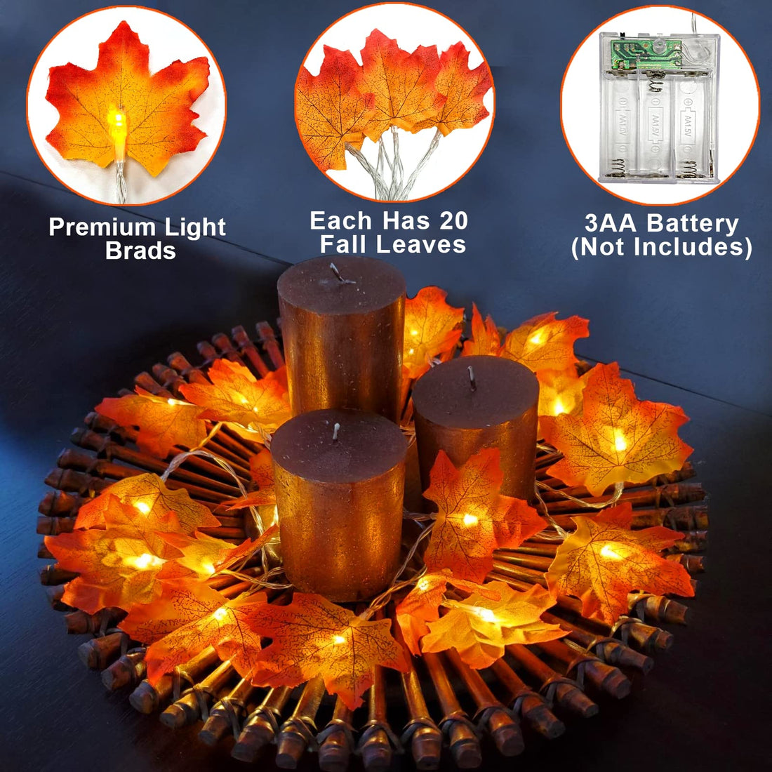 TURNMEON 2-Pack 20ft Maple Leaf LED String Lights - TURNMEON 2-Pack 20ft Maple Leaf LED String Lights