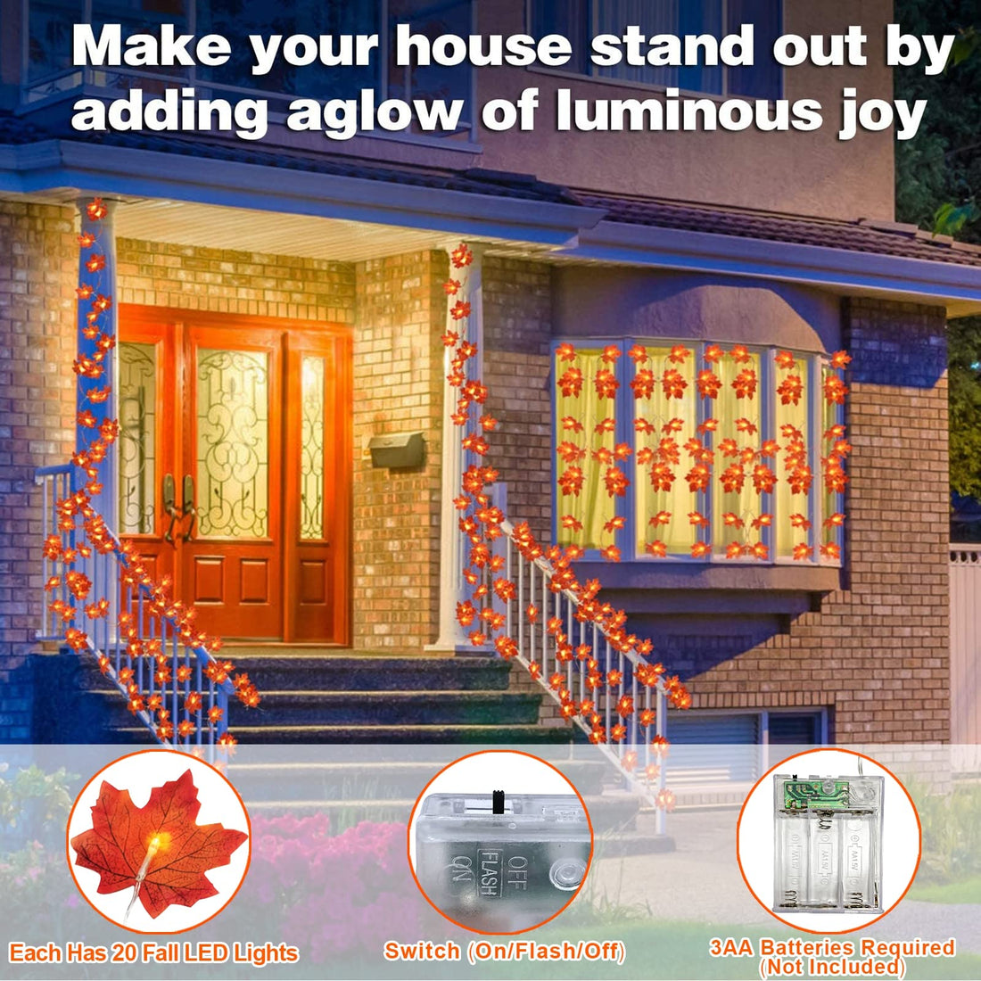 TURNMEON 2-Pack 20ft Maple Leaf LED String Lights - TURNMEON 2-Pack 20ft Maple Leaf LED String Lights