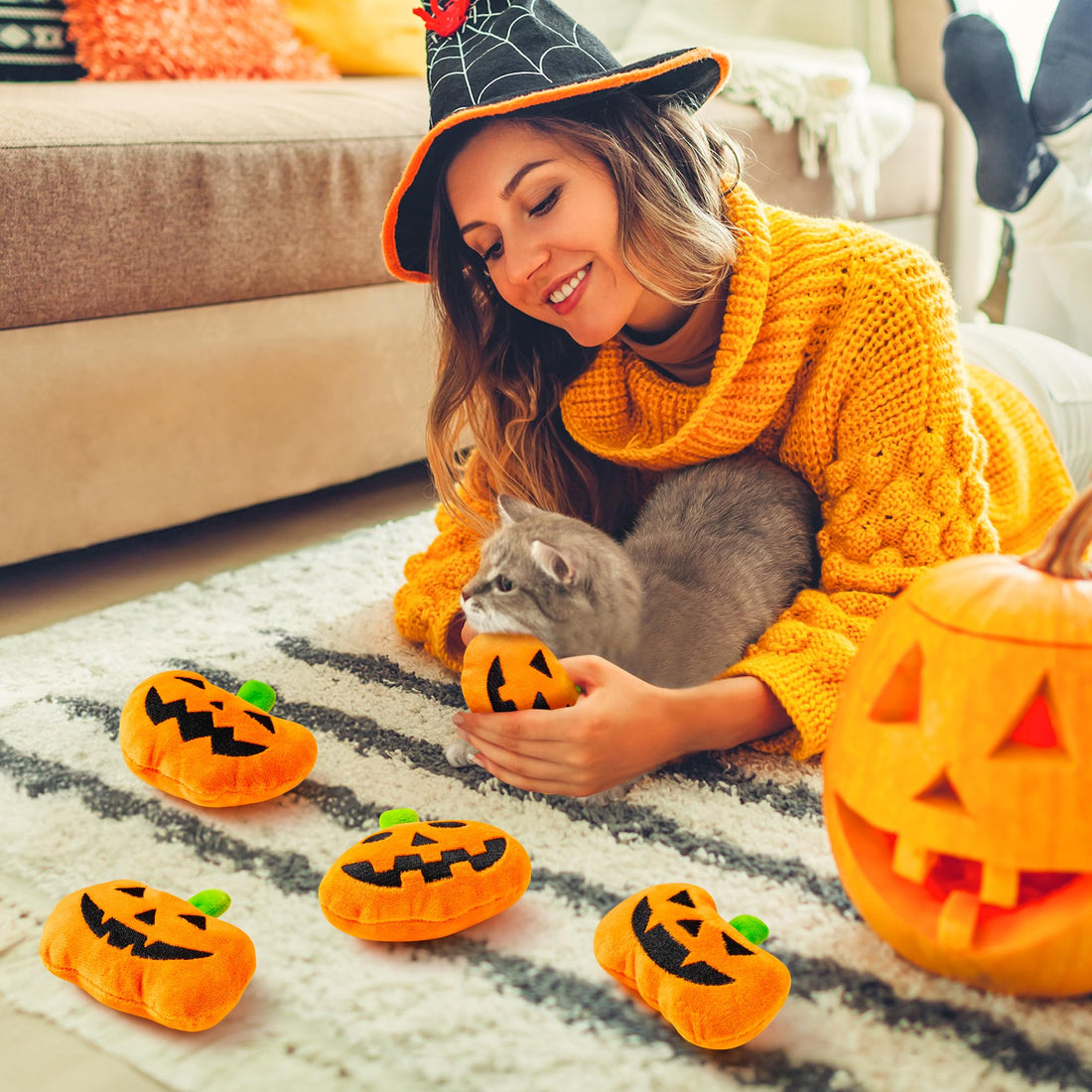 MALLMALL6 Halloween Catnip Toys – 5pcs Pumpkin Teething Set for Kittens & Cats - MALLMALL6 Halloween Catnip Toys – 5pcs Pumpkin Teething Set for Kittens & Cats