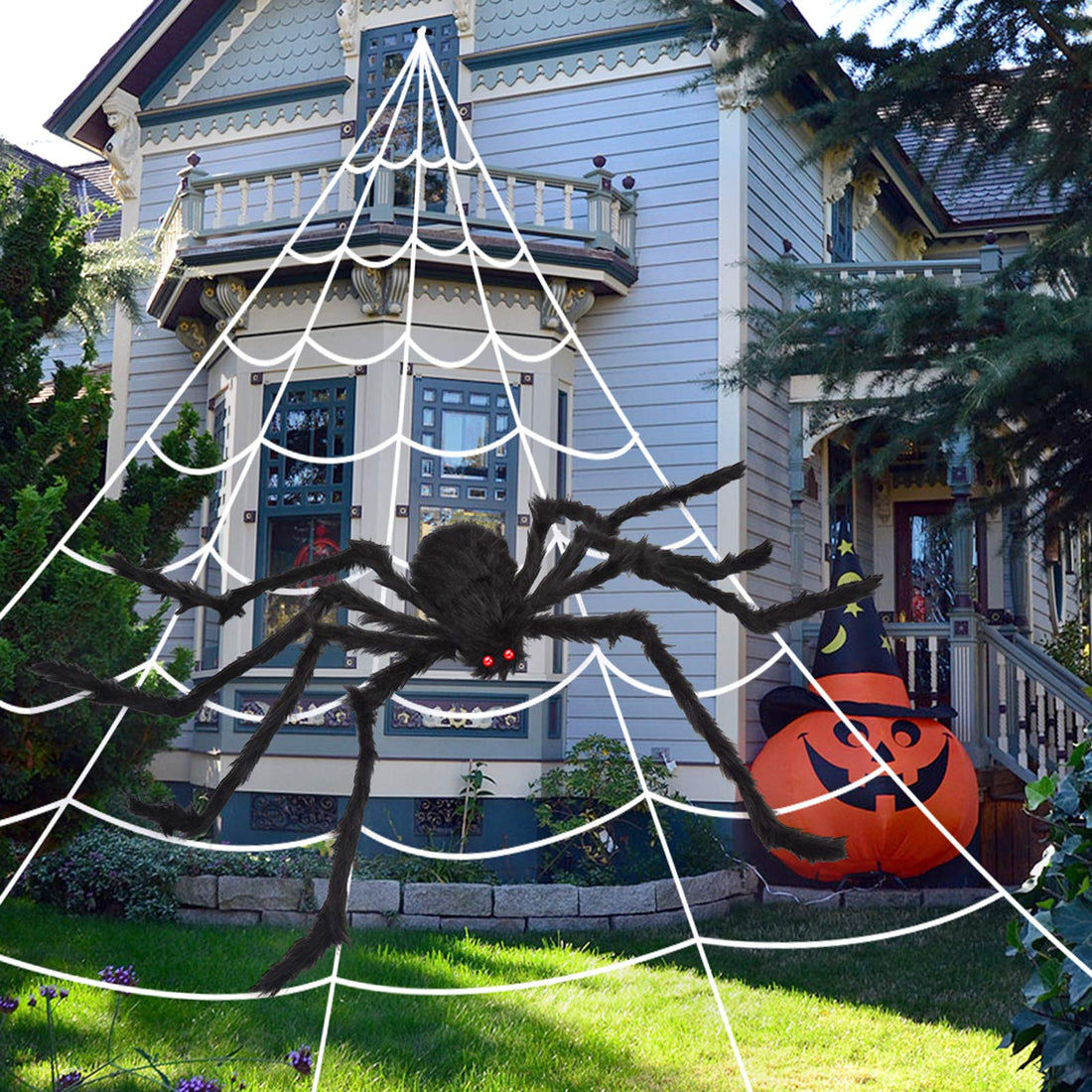'200' Spider Web with 59' Giant Spider – Halloween Outdoor/Indoor Decor for Yard - '200' Spider Web with 59' Giant Spider – Halloween Outdoor/Indoor Decor for Yard
