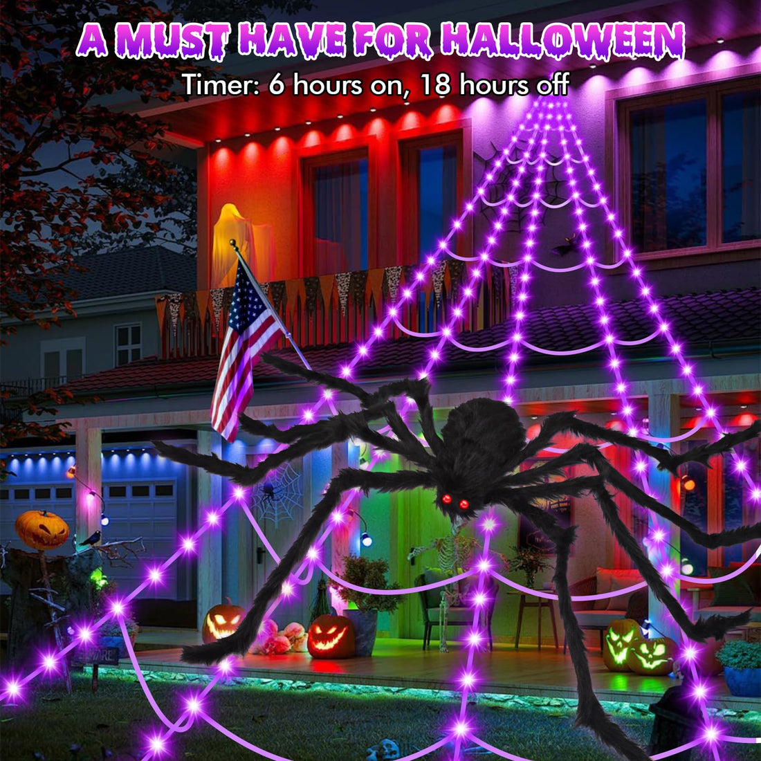 '200' Spider Web with 59' Giant Spider – Halloween Outdoor/Indoor Decor for Yard - '200' Spider Web with 59' Giant Spider – Halloween Outdoor/Indoor Decor for Yard