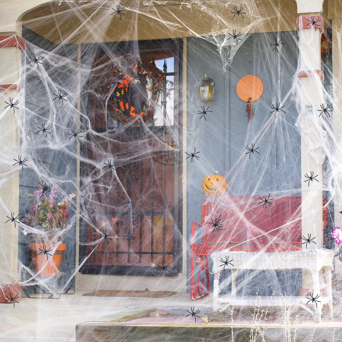 1400 Sqft Halloween Spider Web with 150 Fake Spiders - 1400 Sqft Halloween Spider Web with 150 Fake Spiders