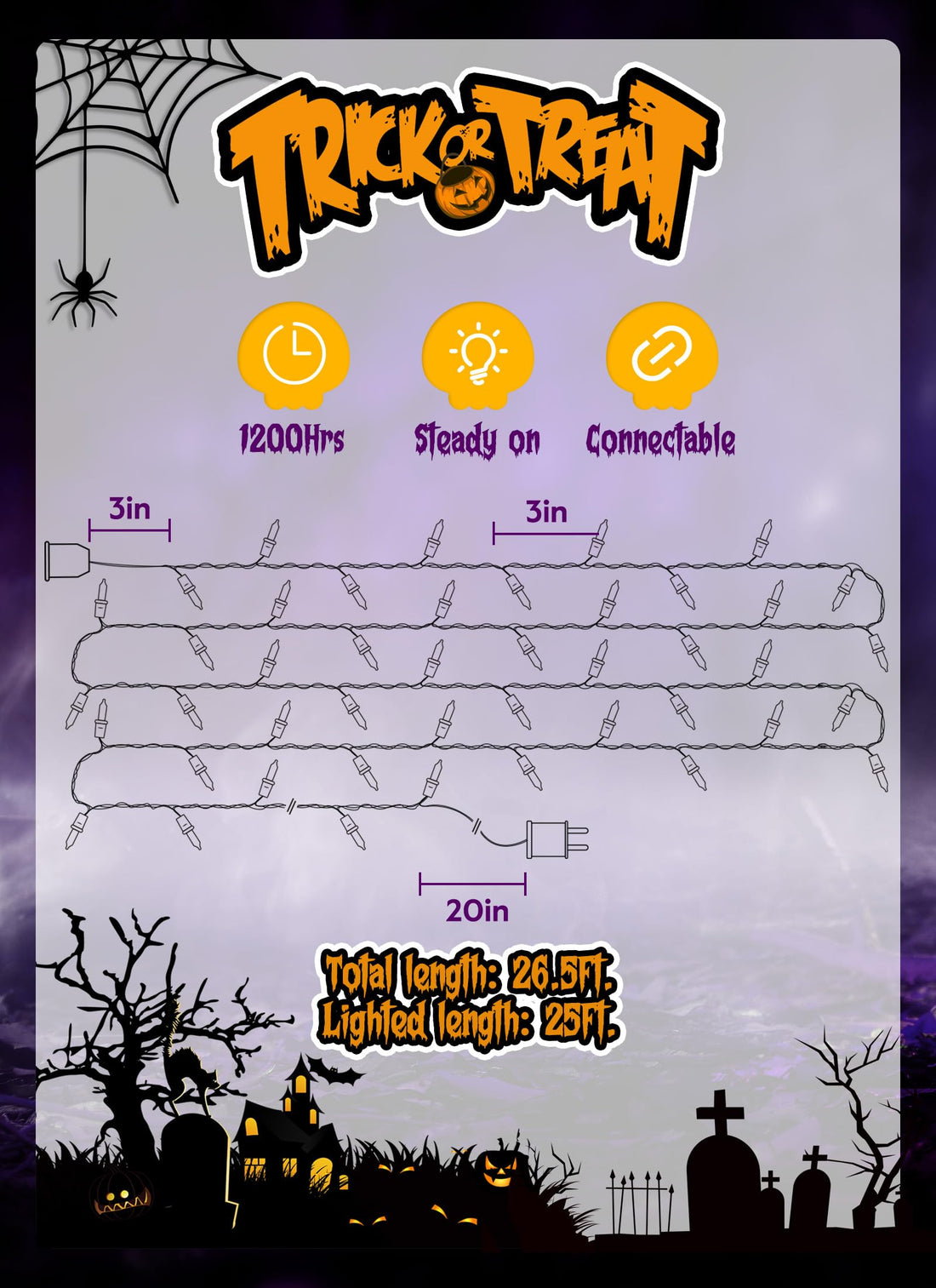 Minetom 25FT Halloween Purple String Lights - Minetom 25FT Halloween Purple String Lights