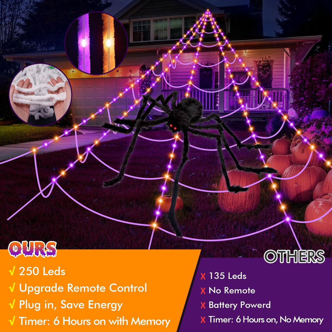 '200' Spider Web with 59' Giant Spider – Halloween Outdoor/Indoor Decor for Yard - '200' Spider Web with 59' Giant Spider – Halloween Outdoor/Indoor Decor for Yard