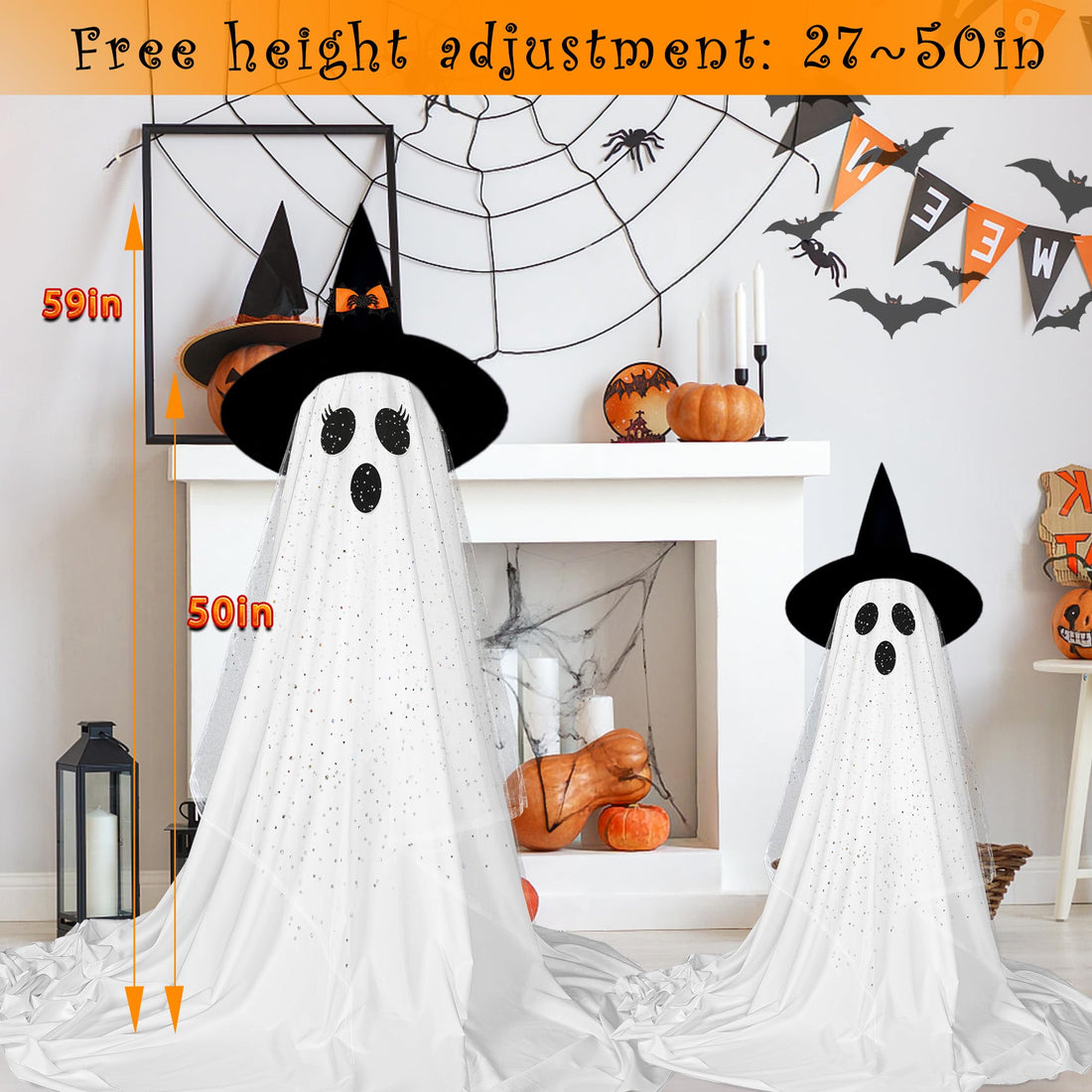 2-Pack Halloween Ghost Decorations with Remote-Controlled String Lights - 2-Pack Halloween Ghost Decorations with Remote-Controlled String Lights
