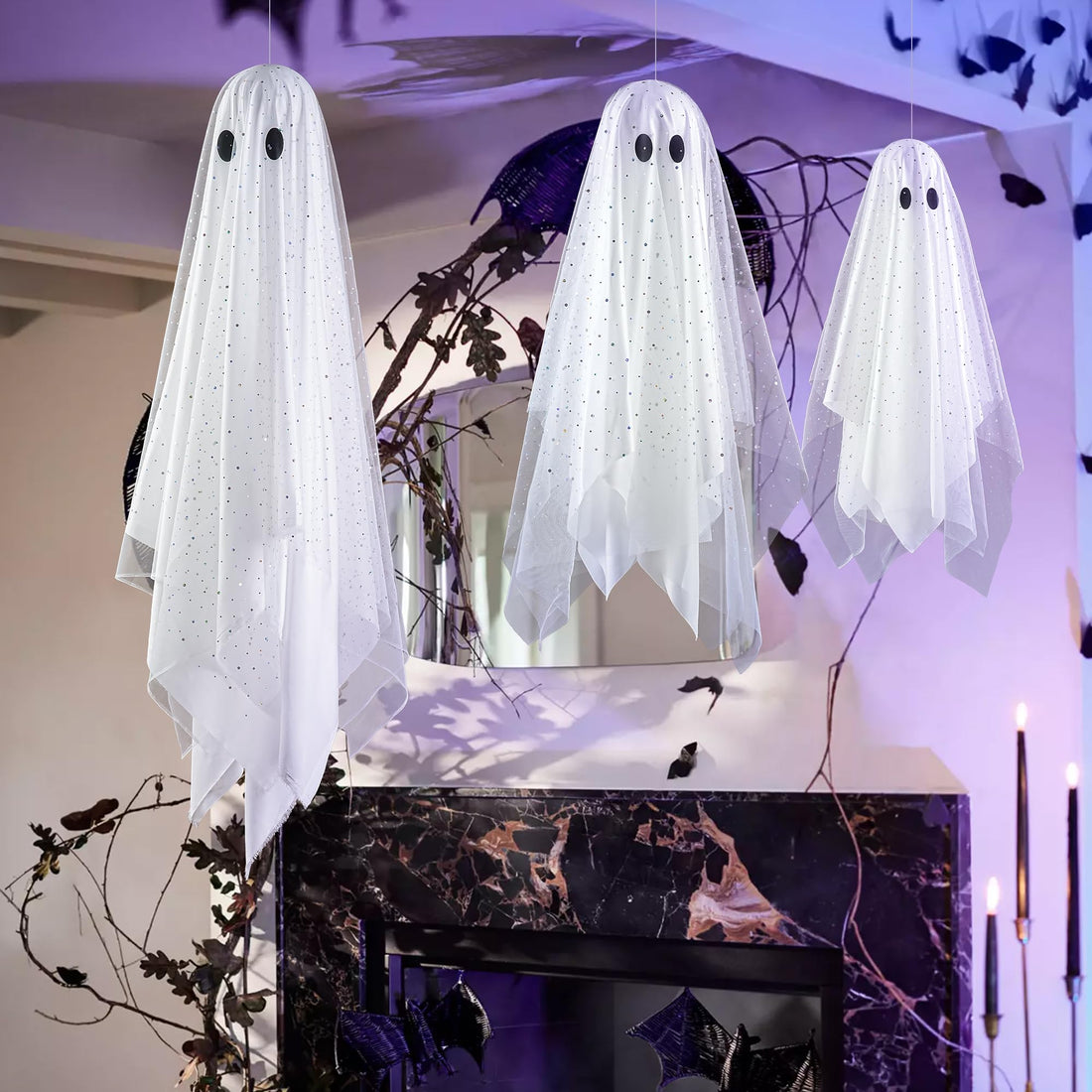 2-Pack Halloween Ghost Decorations with Remote-Controlled String Lights - 2-Pack Halloween Ghost Decorations with Remote-Controlled String Lights