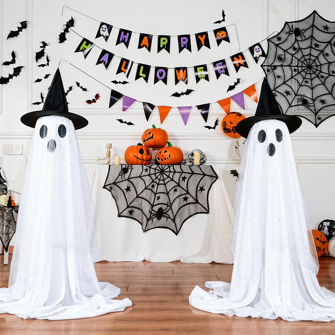 2-Pack Halloween Ghost Decorations with Remote-Controlled String Lights - 2-Pack Halloween Ghost Decorations with Remote-Controlled String Lights