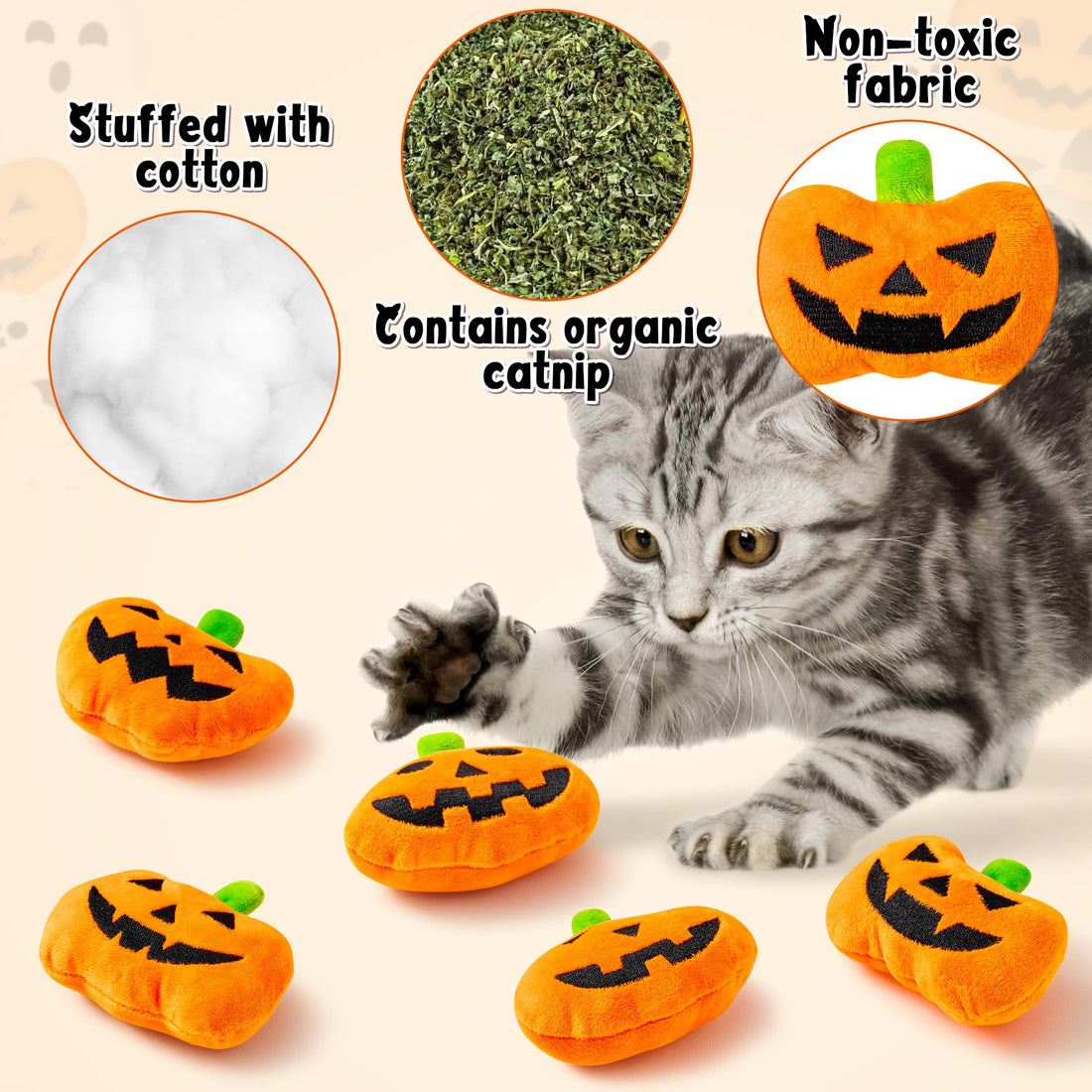MALLMALL6 Halloween Catnip Toys – 5pcs Pumpkin Teething Set for Kittens & Cats - MALLMALL6 Halloween Catnip Toys – 5pcs Pumpkin Teething Set for Kittens & Cats