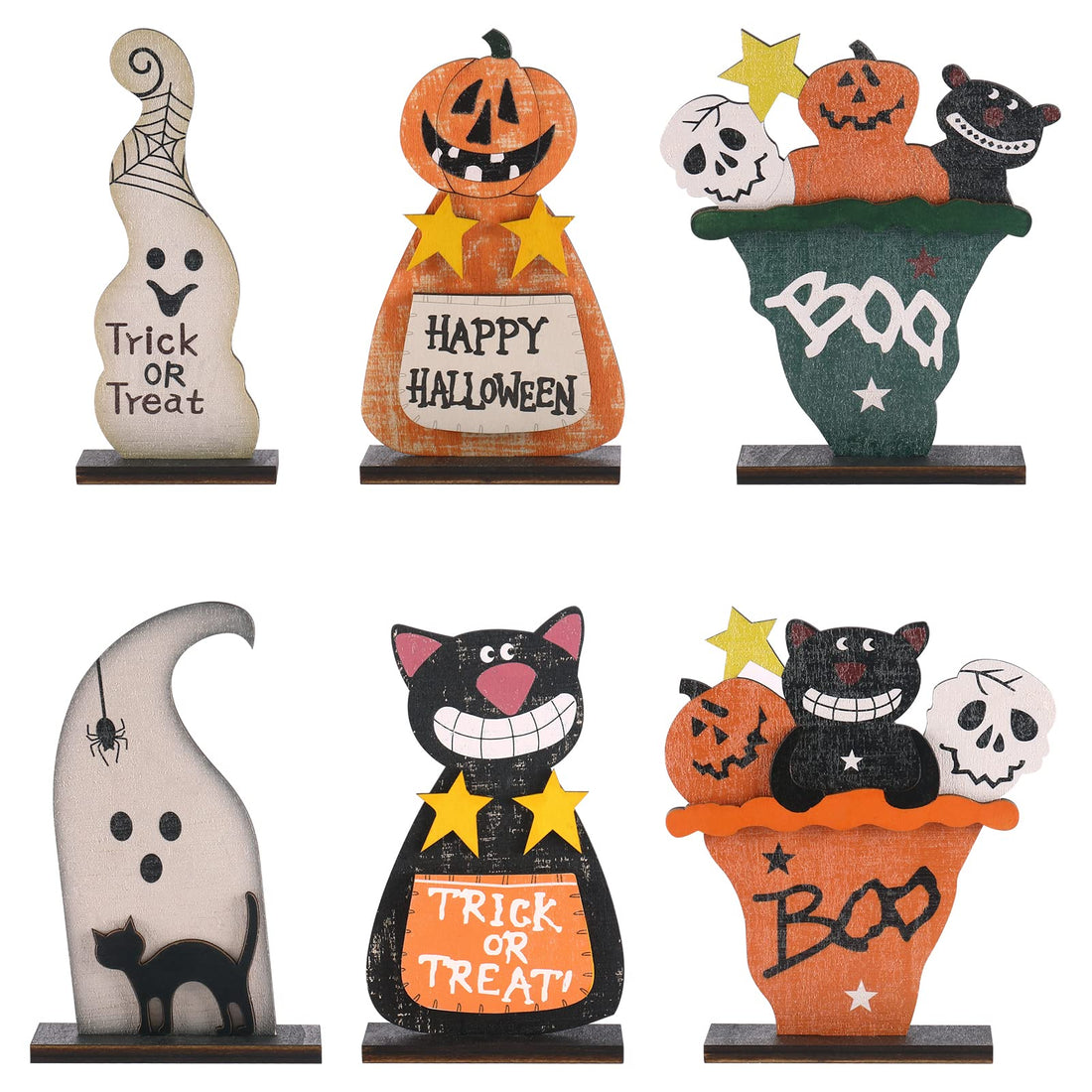 Halloween Wooden Tabletop Decorations (Set of 5) - Halloween Wooden Tabletop Decorations (Set of 5)