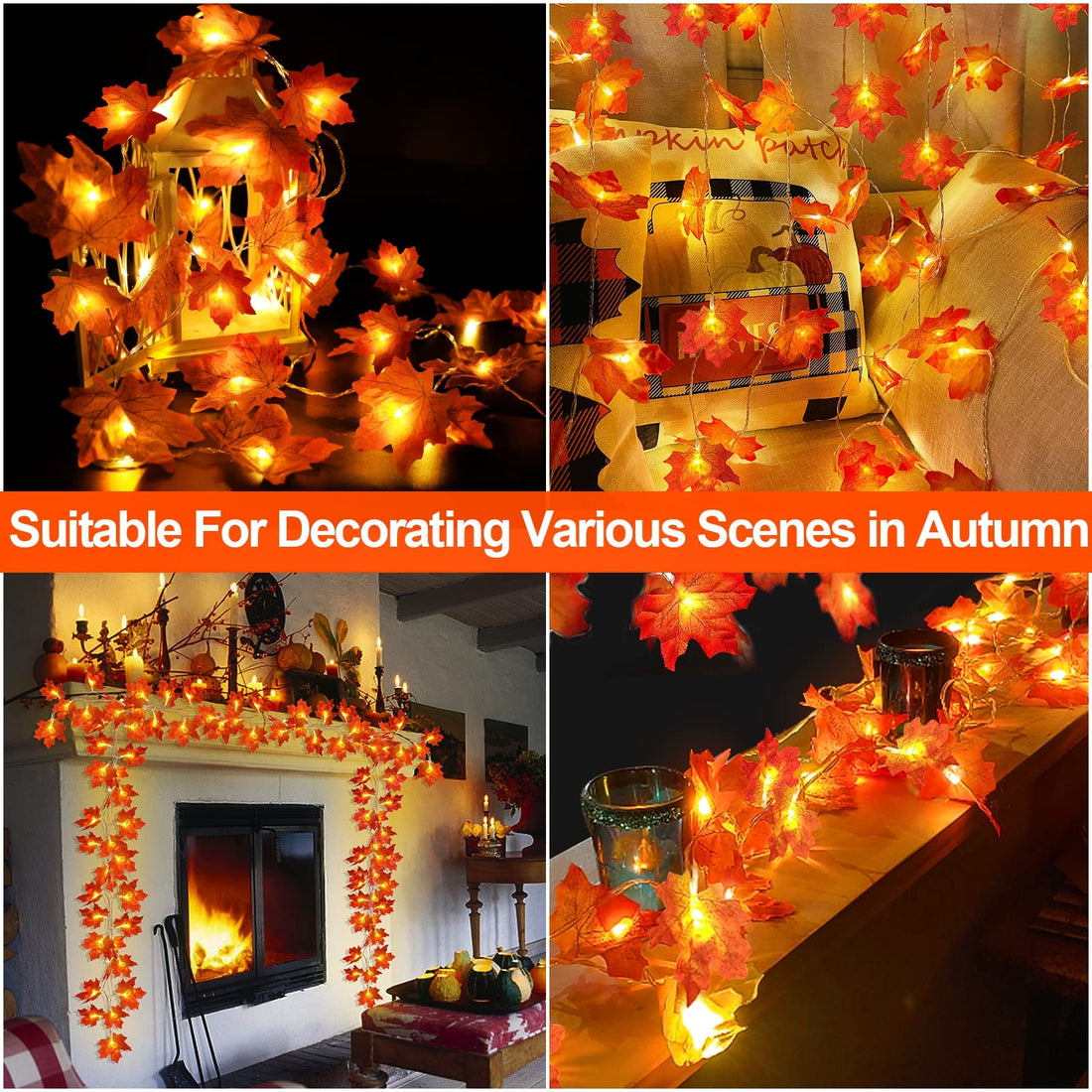 TURNMEON 2-Pack 20ft Maple Leaf LED String Lights - TURNMEON 2-Pack 20ft Maple Leaf LED String Lights