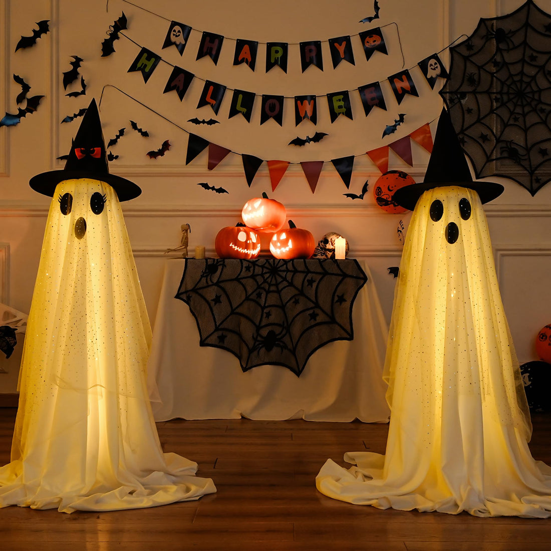 2-Pack Halloween Ghost Decorations with Remote-Controlled String Lights - 2-Pack Halloween Ghost Decorations with Remote-Controlled String Lights