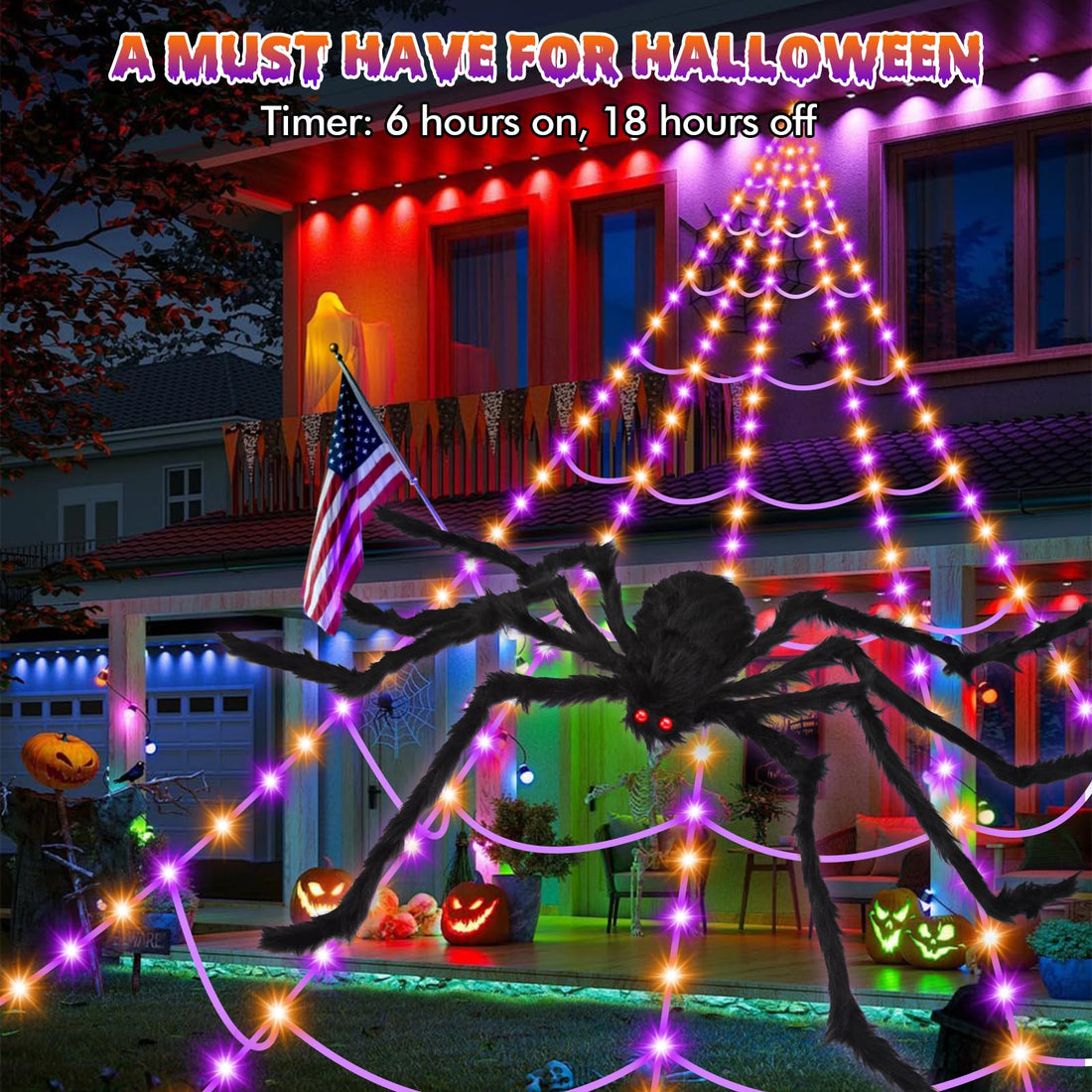 '200' Spider Web with 59' Giant Spider – Halloween Outdoor/Indoor Decor for Yard - '200' Spider Web with 59' Giant Spider – Halloween Outdoor/Indoor Decor for Yard