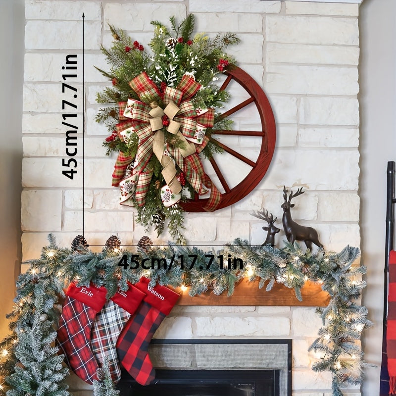 European Style Wooden Wheel Christmas Wreath - European Style Wooden Wheel Christmas Wreath