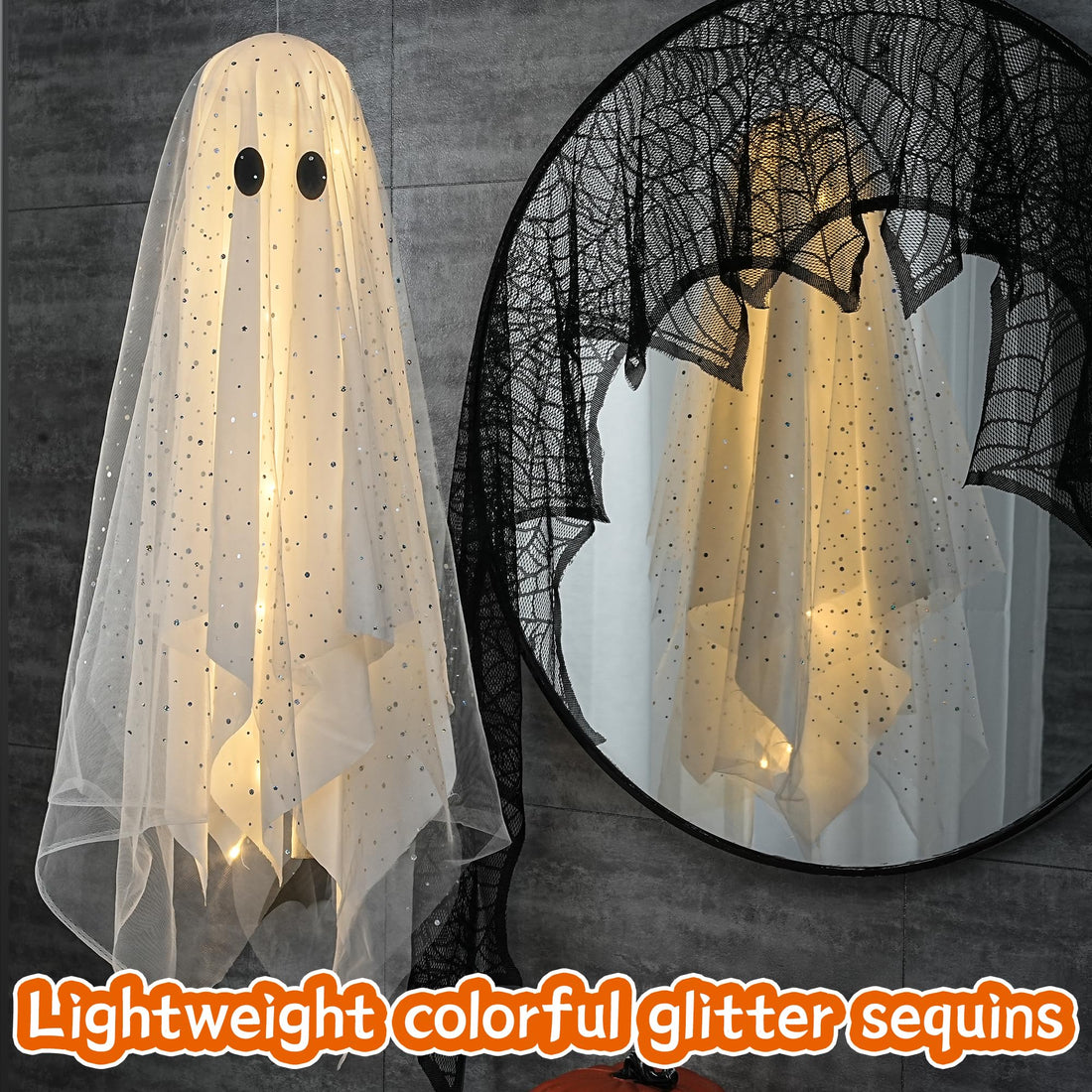 2-Pack Halloween Ghost Decorations with Remote-Controlled String Lights - 2-Pack Halloween Ghost Decorations with Remote-Controlled String Lights