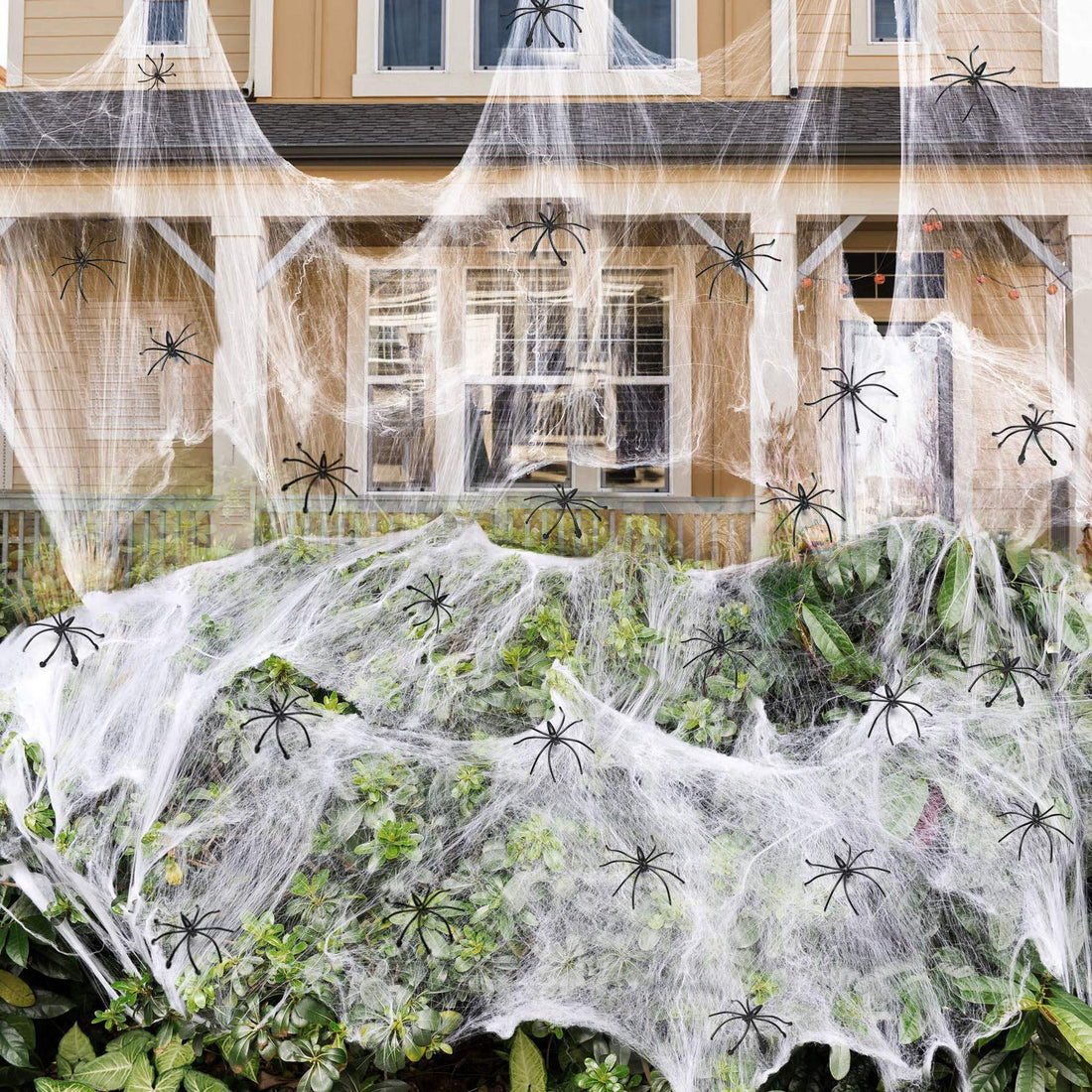 1400 Sqft Halloween Spider Web with 150 Fake Spiders - 1400 Sqft Halloween Spider Web with 150 Fake Spiders