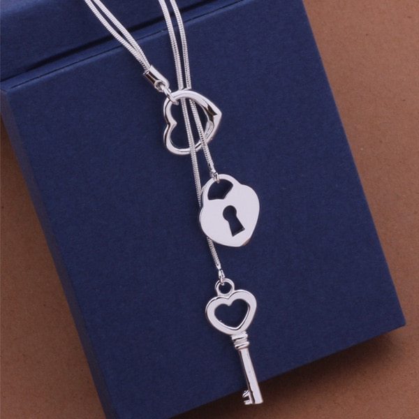 Snake bone love lock key necklace