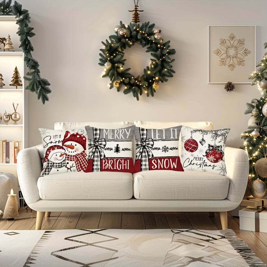 Festive 4-Piece Christmas Pillow Cover Set - Festive 4-Piece Christmas Pillow Cover Set