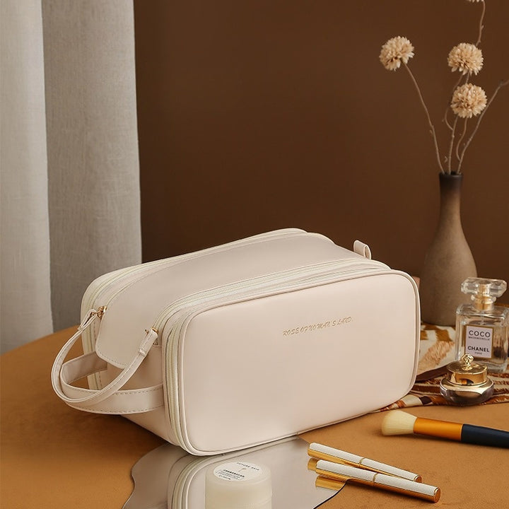Stylish PU leather makeup organizer for skincare and travel essentials