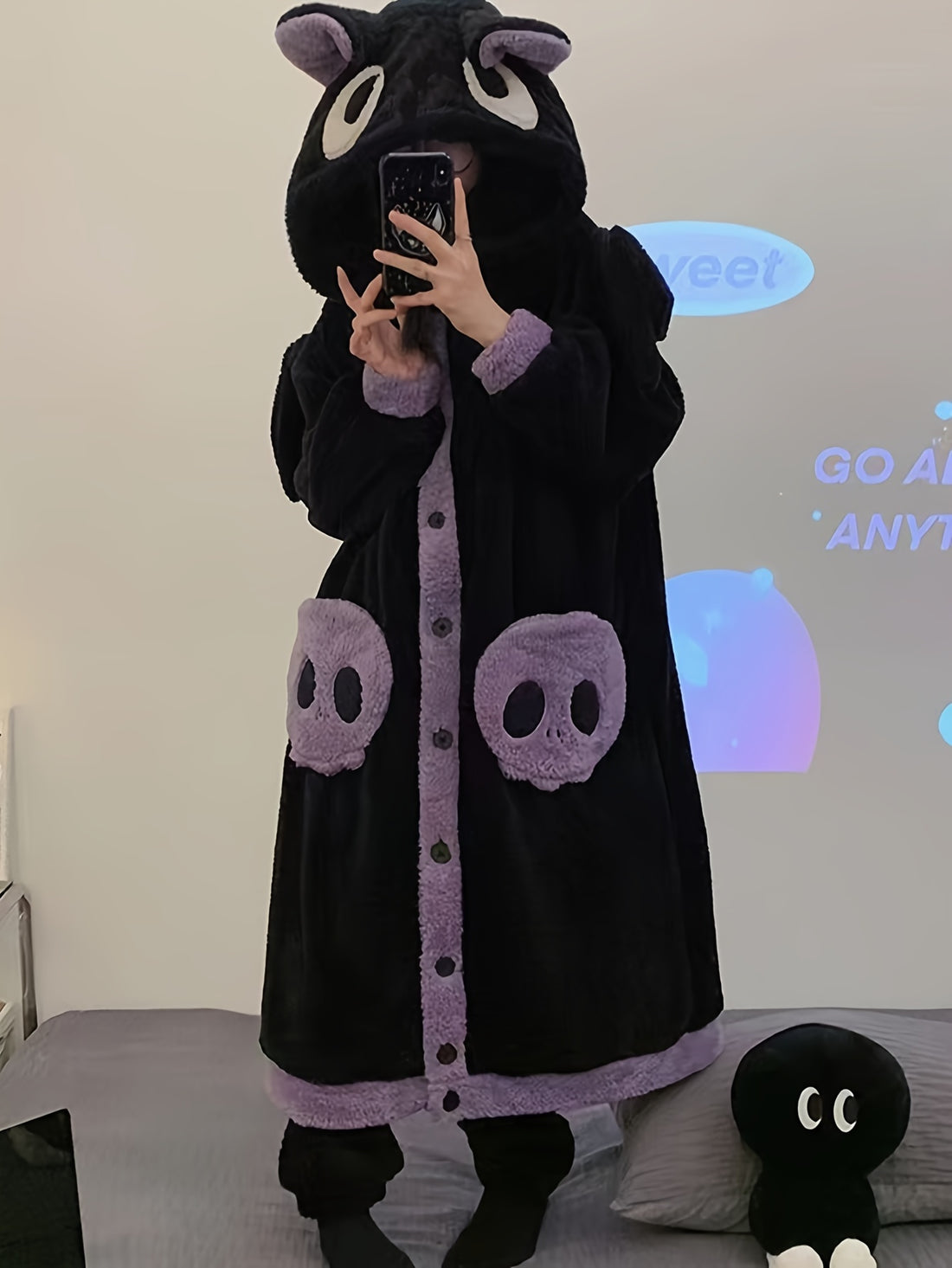 Cute Cartoon Fleece Hooded Night Robe for Women - Cute Cartoon Fleece Hooded Night Robe for Women