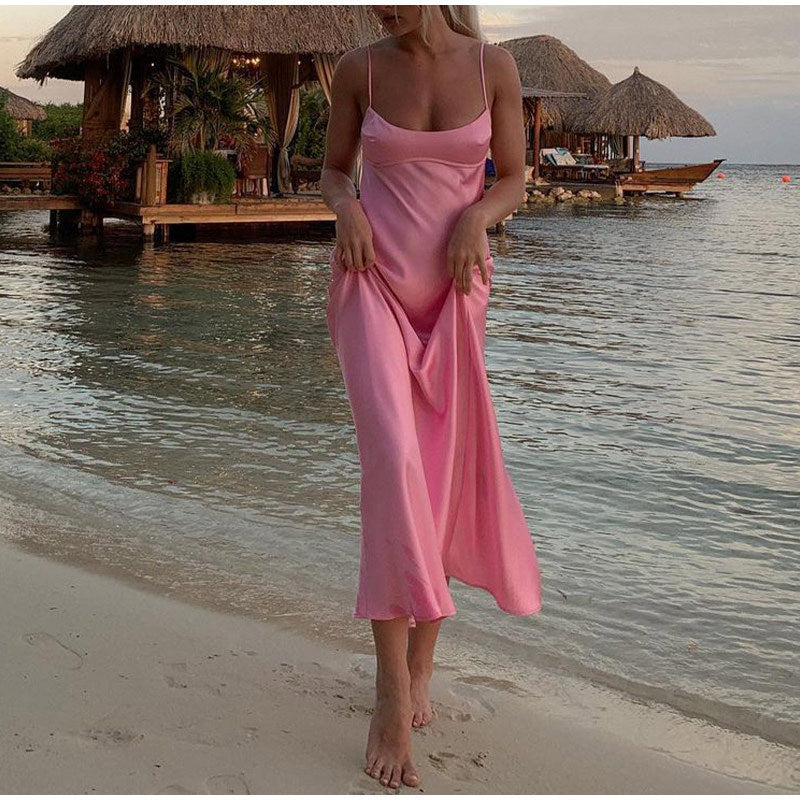 Women Camis Satin Long Dresses Elegant Sleeveless Slip Holiday Party Dresses - Women Camis Satin Long Dresses Elegant Sleeveless Slip Holiday Party Dresses