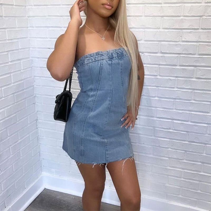 Fashion Backless Tube Denim Dress Summer Sexy Y2K Slim Short Dresses For Women Clothing - Fashion Backless Tube Denim Dress Summer Sexy Y2K Slim Short Dresses For Women Clothing