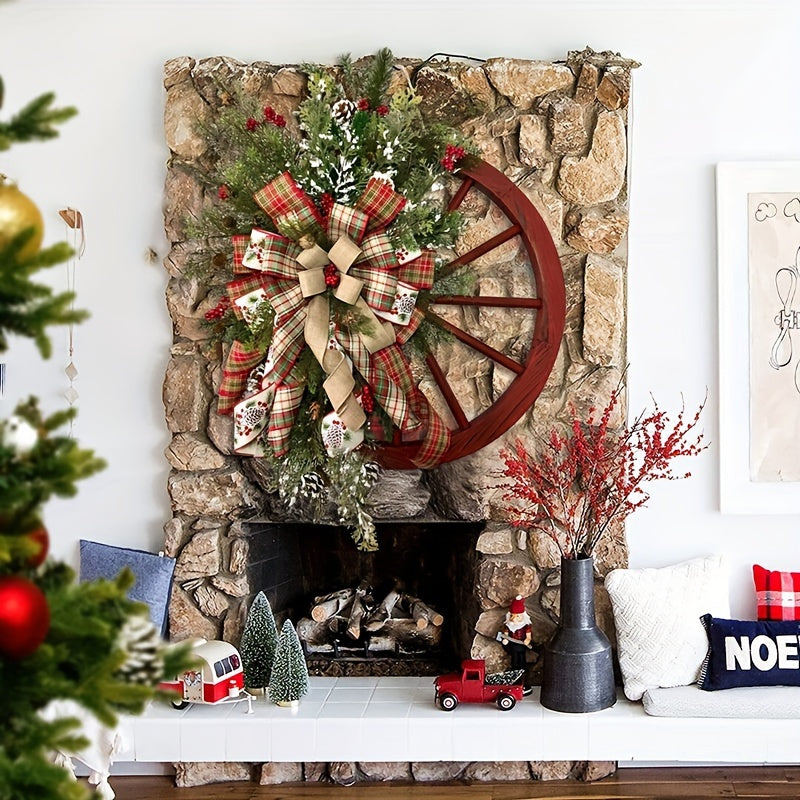 European Style Wooden Wheel Christmas Wreath - European Style Wooden Wheel Christmas Wreath