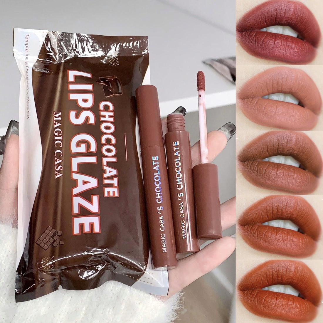 Five Pieces Of Chocolate Lip Glaze Set Matte Finish - Five Pieces Of Chocolate Lip Glaze Set Matte Finish