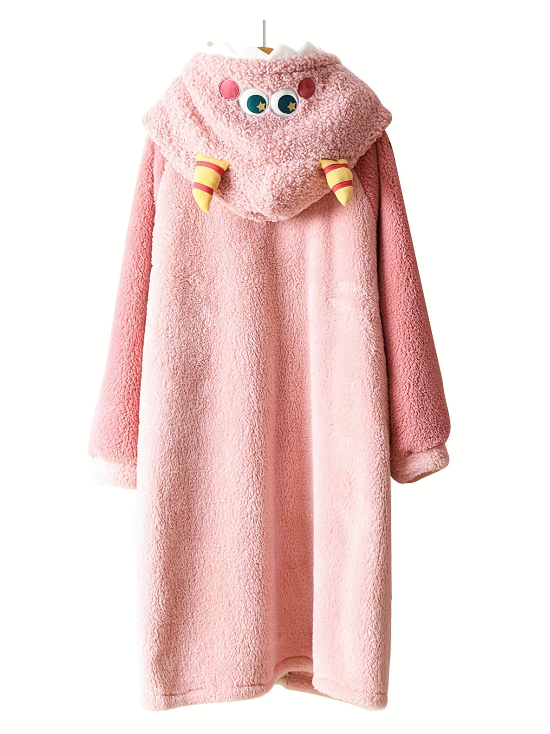 Fuzzy Cartoon Hooded Night Robe with Pockets - Fuzzy Cartoon Hooded Night Robe with Pockets