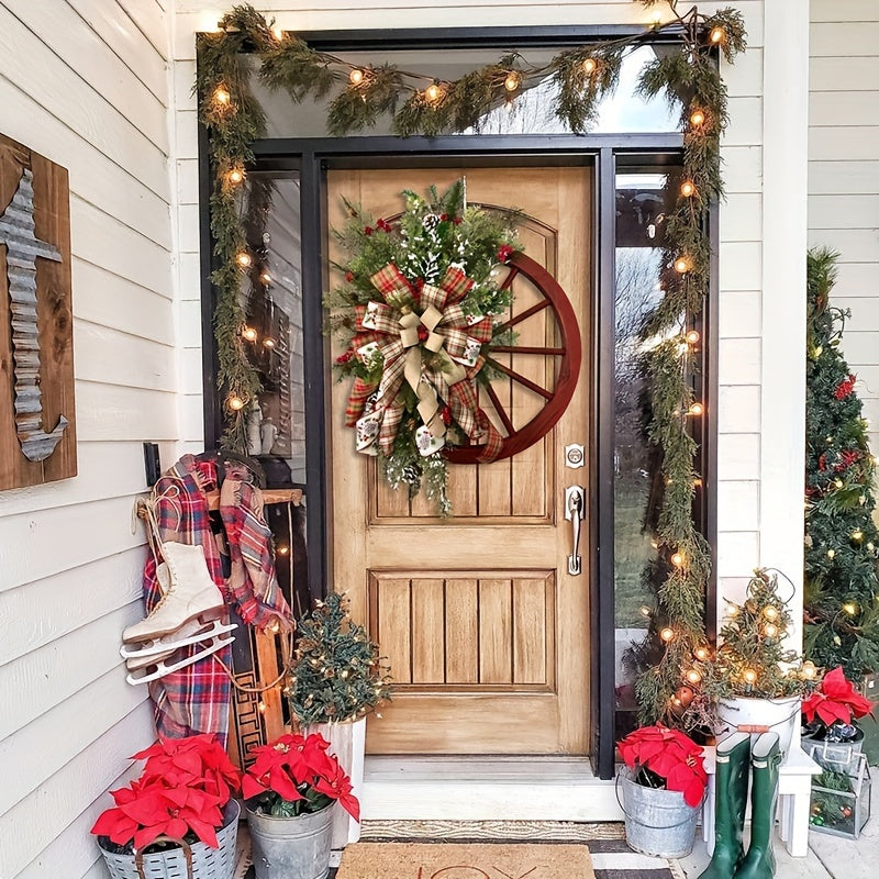 European Style Wooden Wheel Christmas Wreath - European Style Wooden Wheel Christmas Wreath