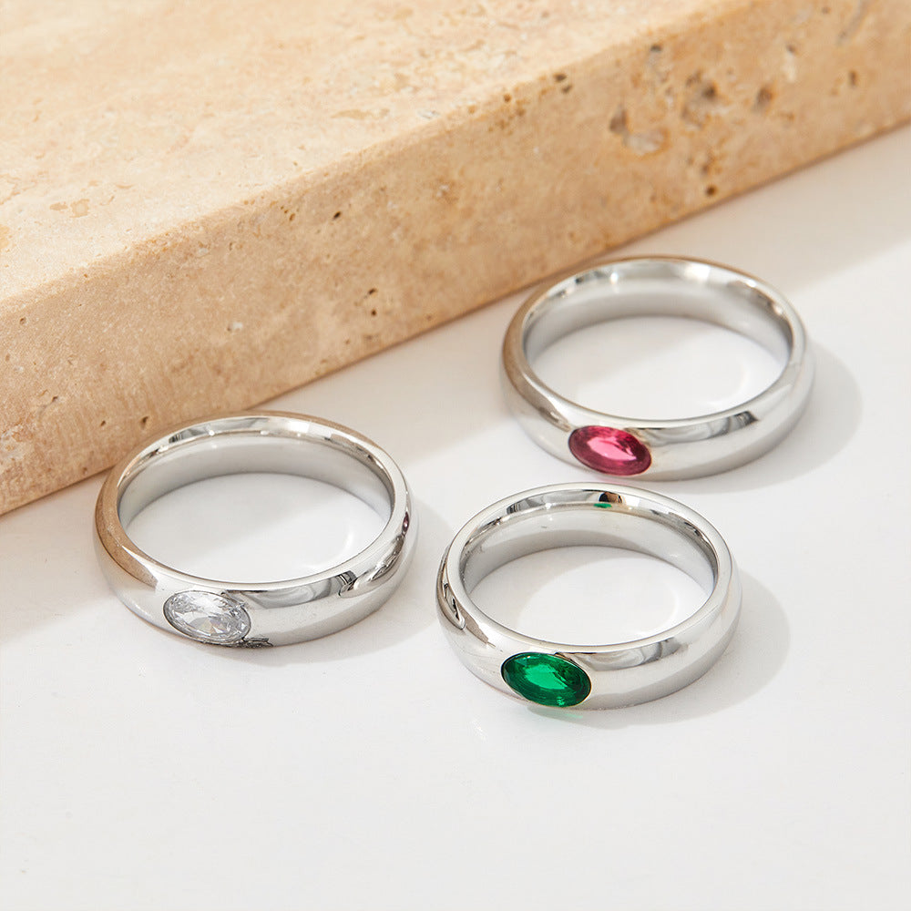 Vintage Glossy Ring with White and Green Zircon