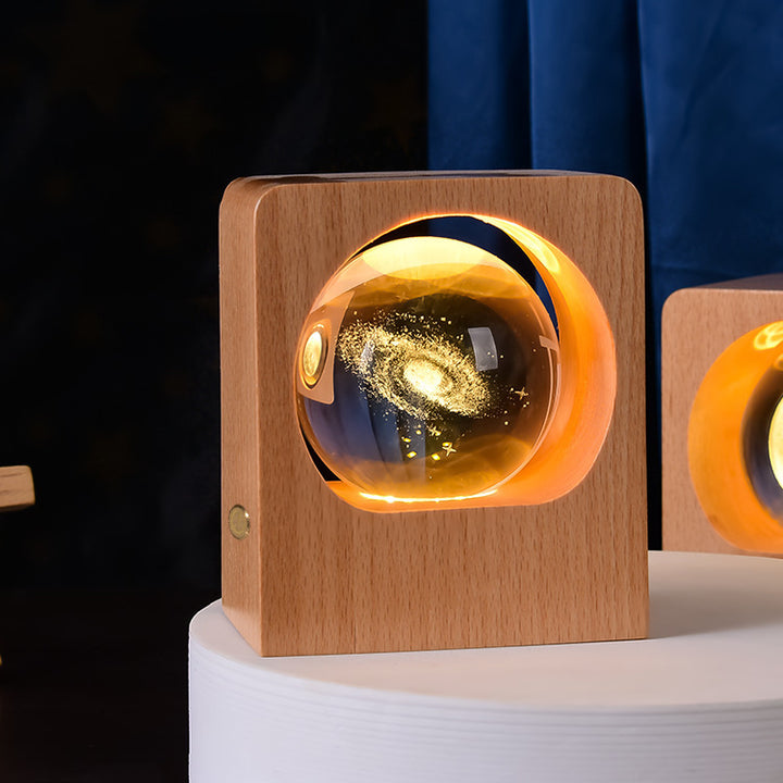 Beech Crystal Ball Night Light 3D Laser Engraving Elk Jellyfish LED Nightlights