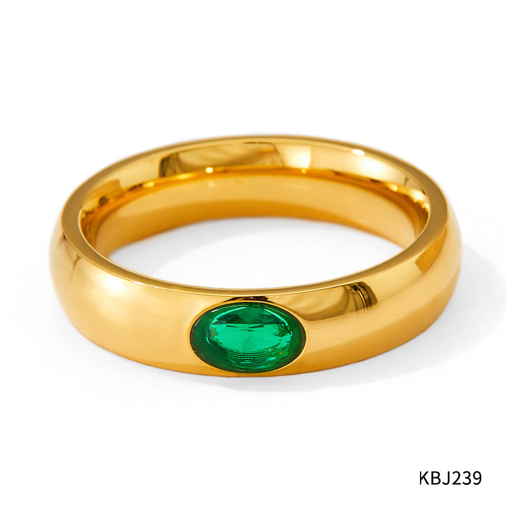 Vintage Glossy Ring with White and Green Zircon