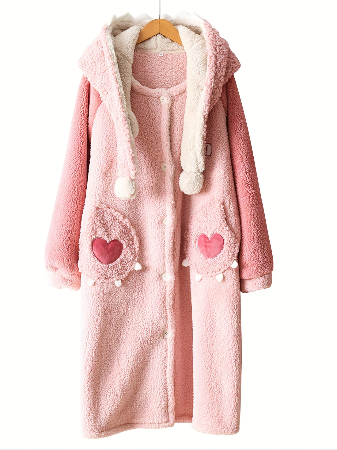 Fuzzy Cartoon Hooded Night Robe with Pockets - Fuzzy Cartoon Hooded Night Robe with Pockets